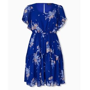 Torrid Blue Floral Chiffon Shirred Skater Dress